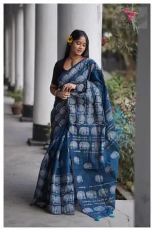 Close-up of a Jamdani saree fabric